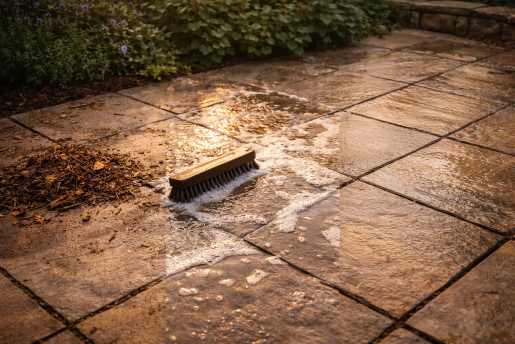 Tegels schoonmaken tuin