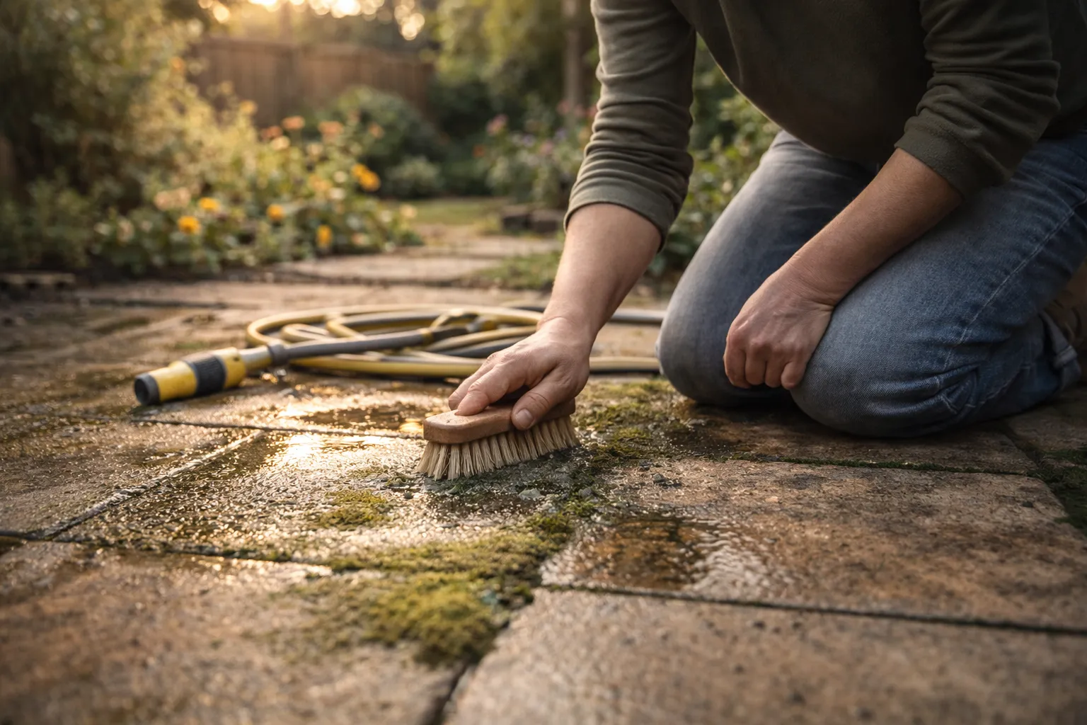 Tegels tuin schoonmaken