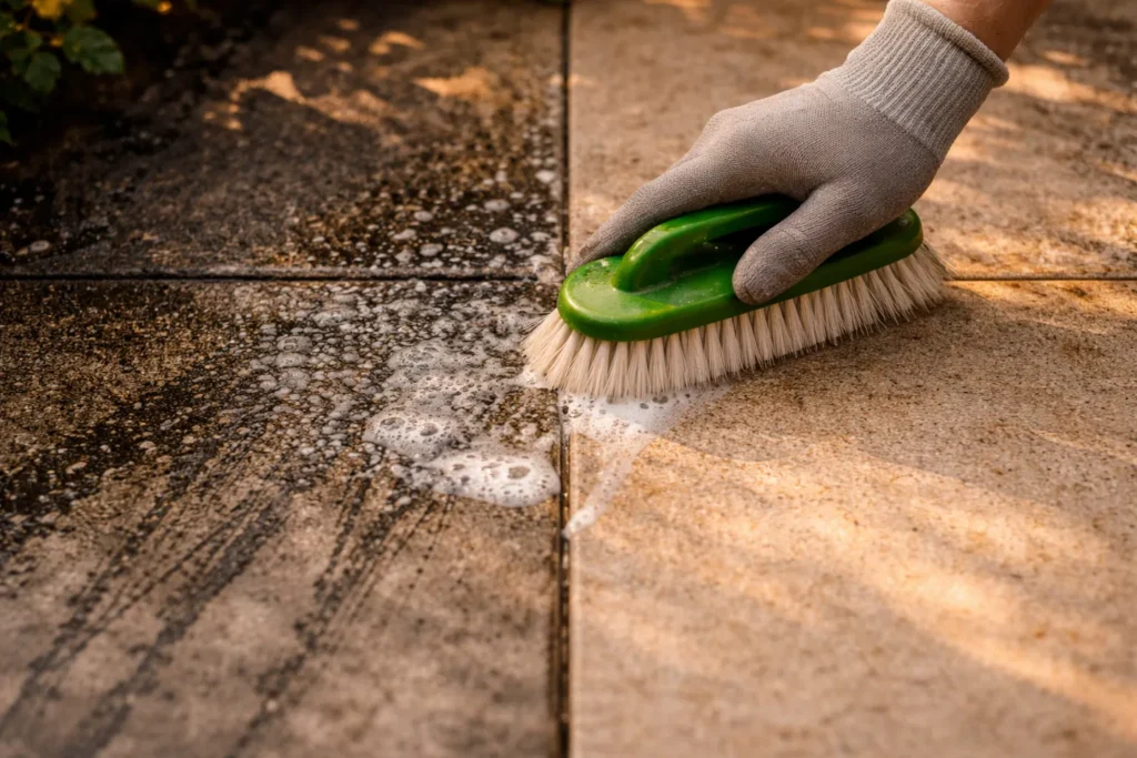 Zwarte aanslag tegels tuin