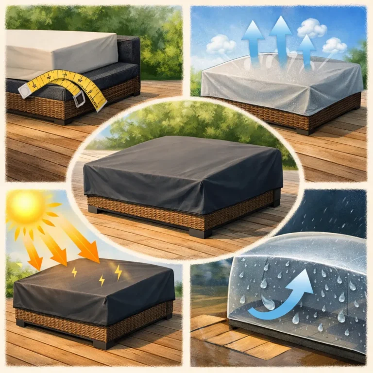 Illustratie van daybedhoes: maat meten, ademend, UV-bescherming en condens voorkomen